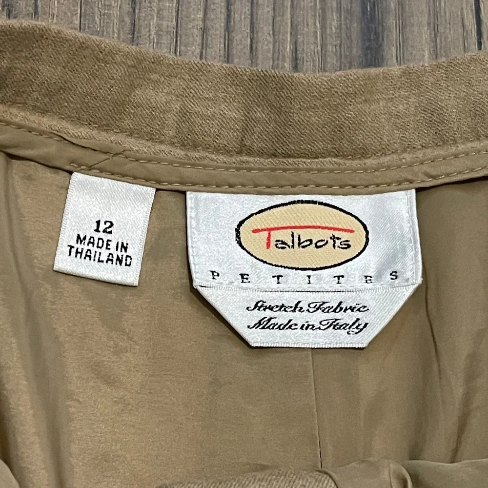 Talbots Petites Tan Beige Italian 99% Wool/Blend Straight Leg Trousers Size 12P